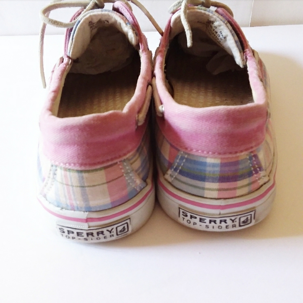 Sperry Pink, Blue & Tan Plaid Topsiders w/Rawhide Laces - Picture 6 of 7